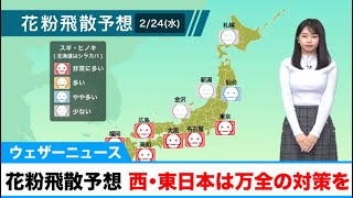2月24日(水)の花粉飛散予想　関東から西は「非常に多い」 万全の対策を
