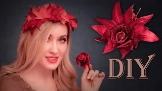 Украшения для дома/волос своими руками ✿ Венок/корона + цветок/роза из листьев