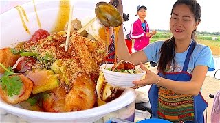 Laos Street food - The Bow of Laos | Meatballs,Chicken balls,Sausage,Crab Stick & Nice Laos Girl