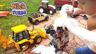 Bruder Машинки моем ПЕНОЙ И ВОДОЙ Мусоровоз Пожарный джип Экскаватор погрузчик Грузовик Brudertoys