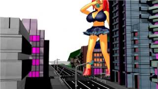 Giantess girl 2 car bus crush in city