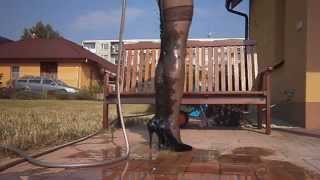 Wetlook - black nylon legs and heels