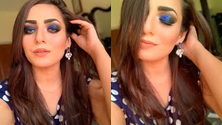GLITTER BLUE SMOKEY EYES PARTY MAKEUP TUTORIAL IN URDU/HINDI || JAVYRIAH