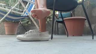 Dangling shoes after sport worship toes feet
