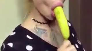 Beautiful girl suck big banana [Funny Videos]