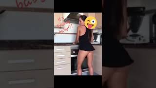 Bouncing booty. Happy pretty girl in short dress :)