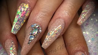 Acrylic nails - simple nude & glitter design