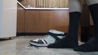 Trampling old sneakers in dark grey socks (Subscribe for more videos)