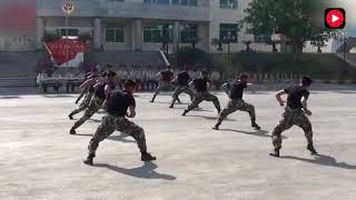 Chinese military morning synchronized martial art drill