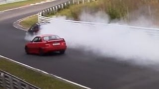 Corvette near CRASH oil on track Nordschleife Nürburgring Touristenfahrten