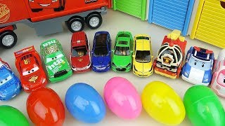 Cars and Poli car toys station surprise eggs play