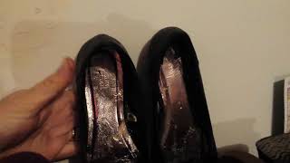 Her old trashed garbage flats get it,  slid to toes