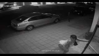 Drunk girl moons and shakes bare booty caught on security cam cctv Angle 1/3