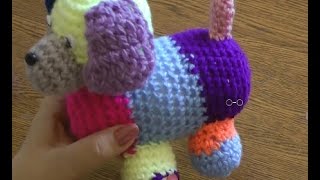 Игрушка СОБАЧКА крючком из разноцветных остатков пряжи