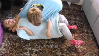 Siblings playing SUMO PILLOW WRESTLING. Hilarious!