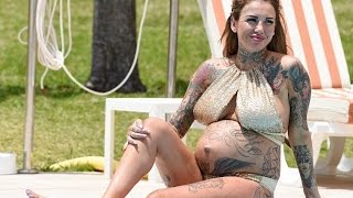 Pregnant Sallie Axl shows off her bump in a shimmering gold bikini on holidays in Tenerife