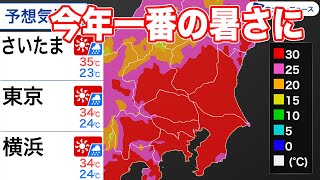 週明け15日(月)関東は今年一番の暑さ　内陸部は猛暑日続出か