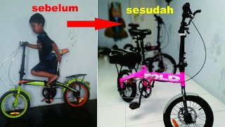 Upgrade folding bike 16 inch v brake ke cakram, single speed ke 6 speed
