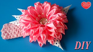 Пушистая Хризантема Канзаши МК / Fluffy Chrysanthemum kanzashi. DIY. satin ribbon flowe