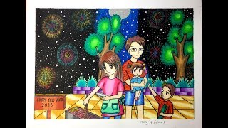 Cara gradasi warna oil pastel Tema "New Year"