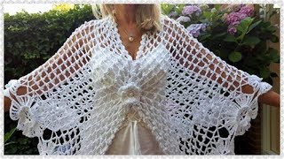 2)Шаль-накидка крючком большие цветочки/ Haken tutorial omslagdoek-stola/ Crochet chawl flower