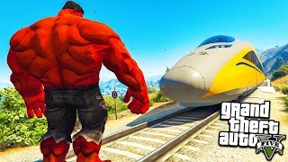 КРАСНЫЙ ХАЛК ПРОТИВ СКОРОСТНОГО ПОЕЗДА ГТА 5 МОДЫ! ОБЗОР МОДА В GTA 5 веселая видео игра как мультик