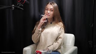 Ksenia is smoking cork 100mm cigarette