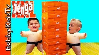 XXL JENGA Game Full of Surprises! We Wear Sumo Suits While Playing