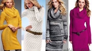 Красивые вязаные платья с рукавами - 2019 / Beautiful knit dress with sleeves