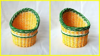 Интересный вариант покраски корзины из газетных трубочек!