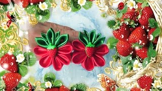 Летняя резинка-милашка "клубничка"/Kanzashi/DIY/Tutorial