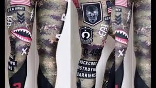 Women Army Printed Leggings Elastic Fitness High Rise Waist Girls Legging