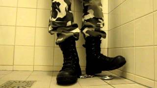 army boots crushing cans