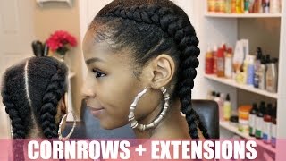 Two Cornrows on Natural Hair + Extensions