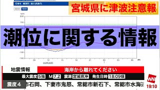 潮位に関する情報／宮城県沿岸に津波注意報発表　M7.2