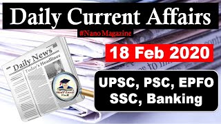 18 February Daily Current Affairs 2020 | The Hindu | PIB News in Hindi By Veer | Nano Magazine | SLV
