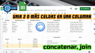 ️ + ¿Cómo unir celdas en una columna en hojas de cálculo de Google? | Concatenate, Join | Sheets