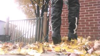 Stiletto boot fetish leaf crushing trampling