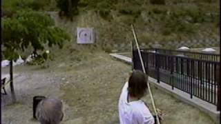 Atlatl throwing at Tautavel, France, 1998.