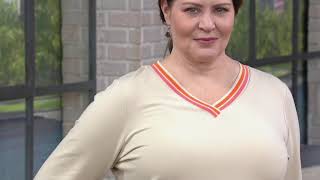 Denim & Co. Active Long-Sleeve Rib Trim V-Neck Top on QVC