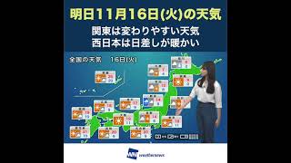 【夜の1分天気】あす11月16日(火)の天気 #Shorts