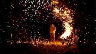 Steel wool fire twirling in reverse.