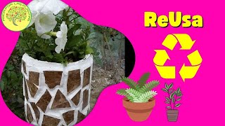 Como hacer una maceta con pedazos de mosaicos