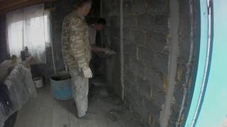 Дача. Штукатурка по шлакоблоку.