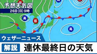 連休最終日の天気 雨続く