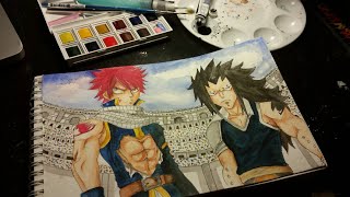 Fairy Tail: Natsu and Gajeel Watercolor Speed Draw