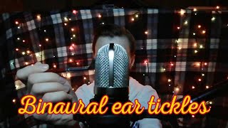 ASMR Binaural Ear Tickling [mic brushing, ear cleaning, up-close whisper]