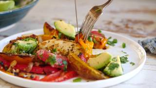 Sheet pan cuban chicken with citrus avocado salsa