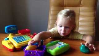 Открываем магазин. Кассовый аппарат, весы и продукты. Toy shop,  cash machine