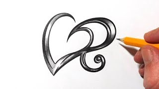 Drawing Initial R and Heart Design with Metal Effect Shading